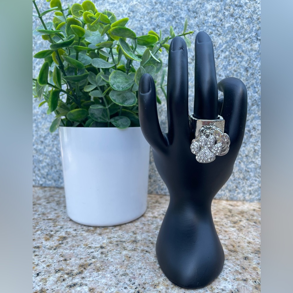 Paw Print Stretchable Ring. Silver Tone With 8 Charms In Total. New